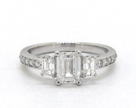 diamond shape - emerald-cut diamond in three stone engagement ring