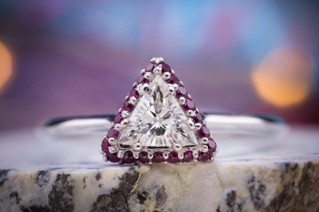 diamond shape - trillion diamond and ruby engagment ring