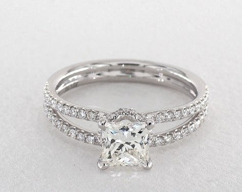 buying a one-carat diamond ring - princess cut diamond in split shank engagement ring