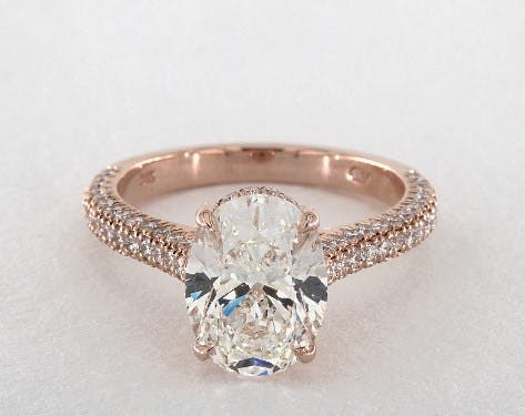 five-carat diamond guide - 3 ct oval diamond in unique rose gold pave engagement ring