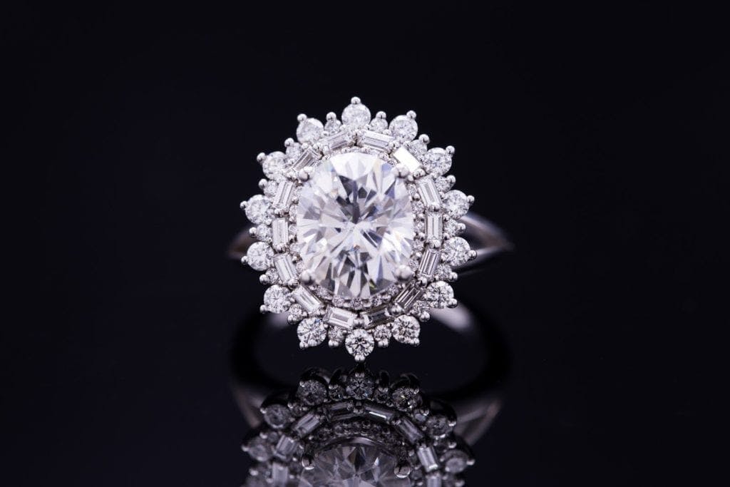 five carat diamond - moissanite oval engagement ring