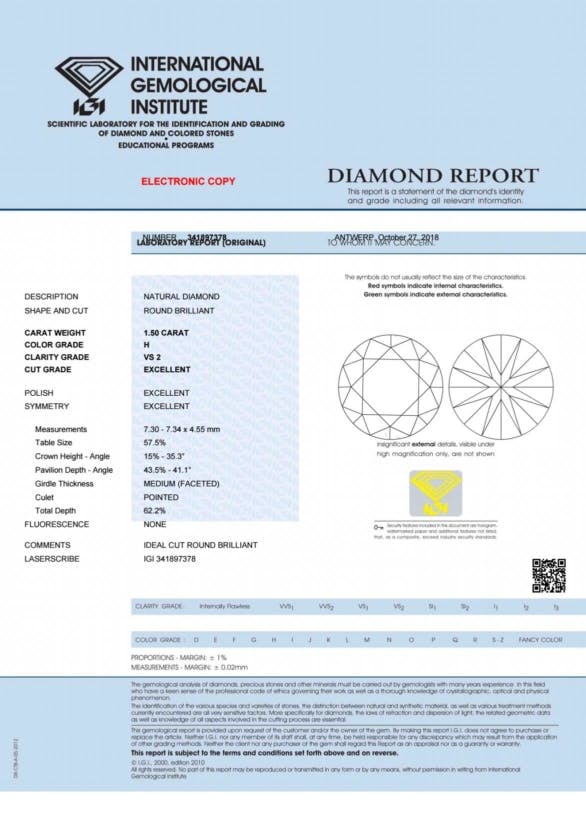 diamond certification - IGI report
