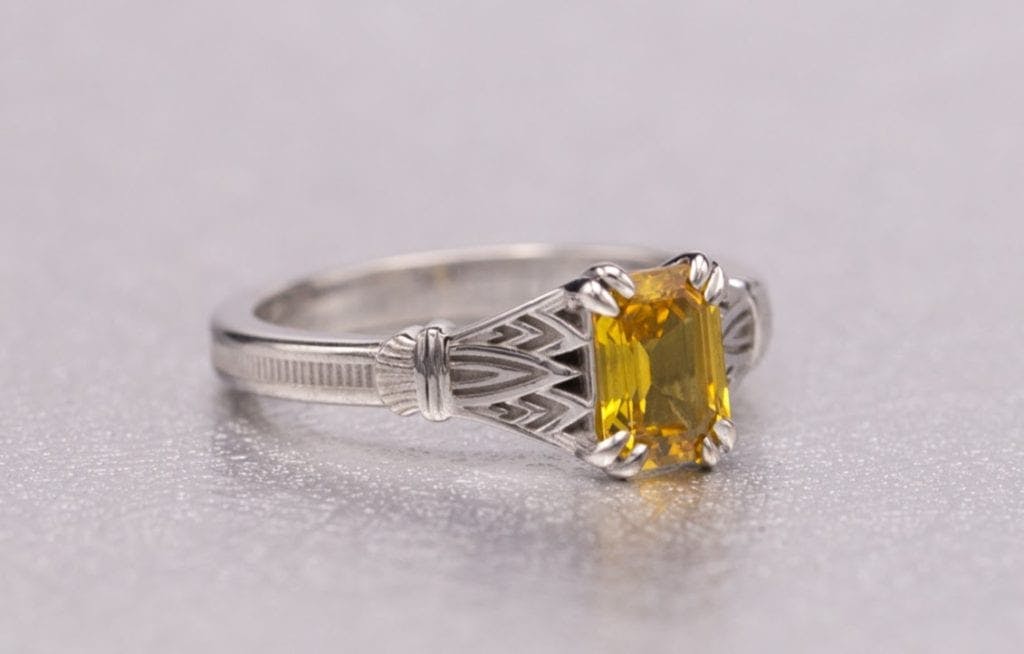 art deco yellow sapphire - engagement ring setting