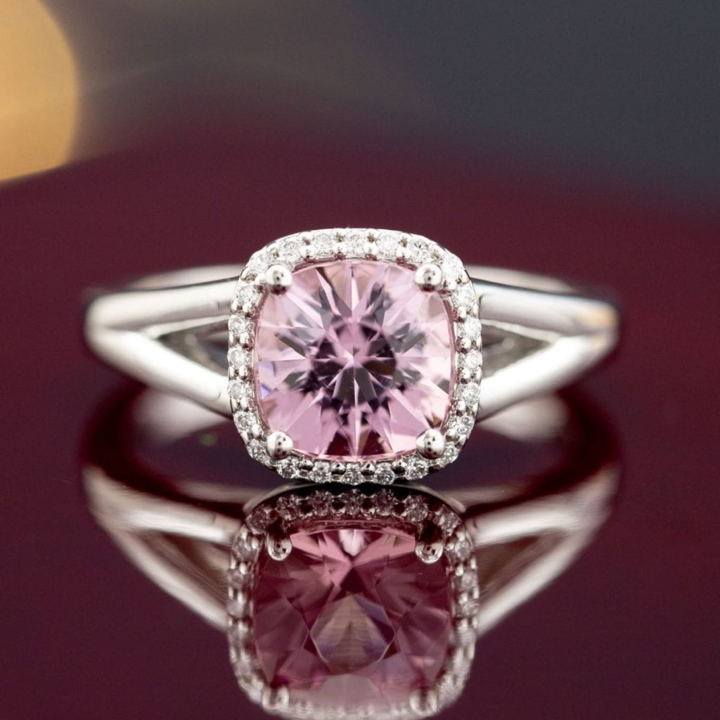 cushion morganite halo with split shank - engagement ring setting