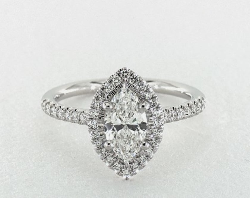 halo engagement ring - marquise-cut diamonds