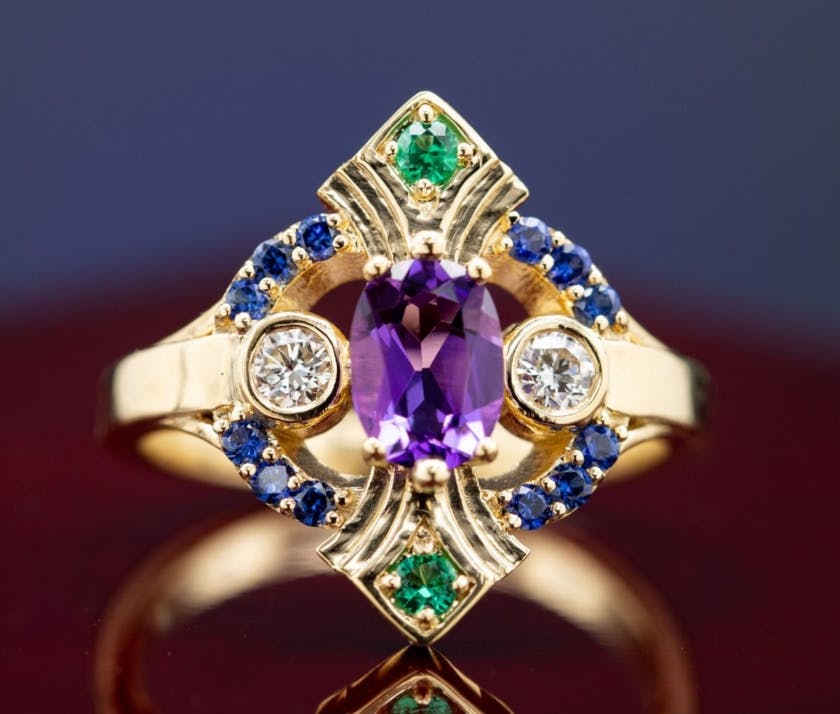 art deco bold colors - vintage engagement rings