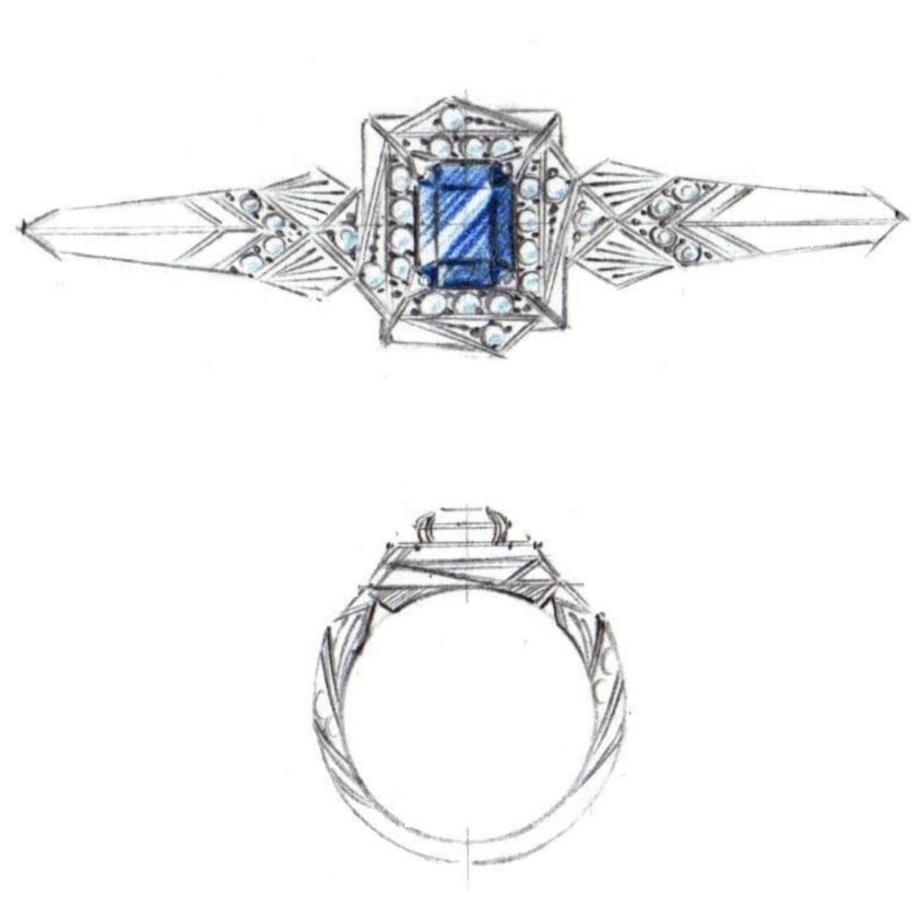 modern art deco sketch - vintage engagement rings