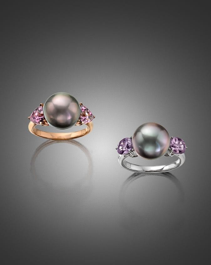 rings with spinel - tahitian pearls