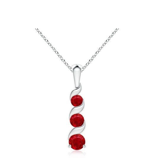 Channel-Set Round Ruby Three Stone Journey Pendant Angara