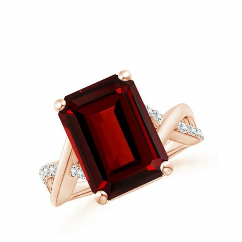 Emerald-Cut Garnet bCrossover Shank Cocktail Ring Angara