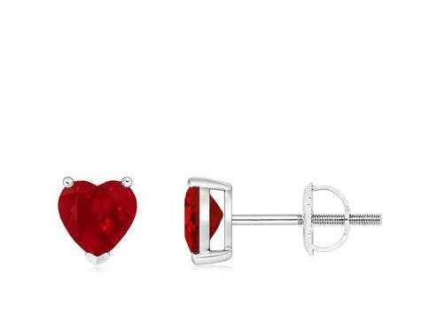 Ruby Solitaire Heart Stud Earrings Angara