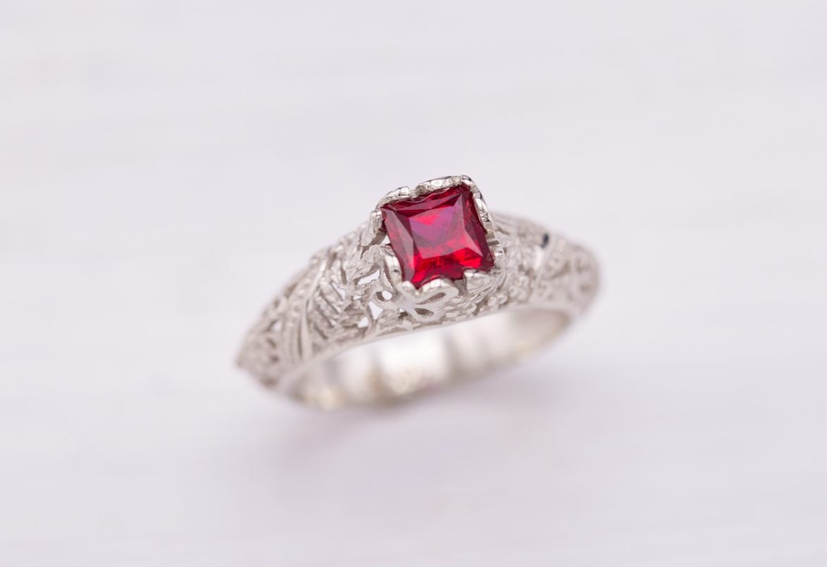 lab-made ruby center stone