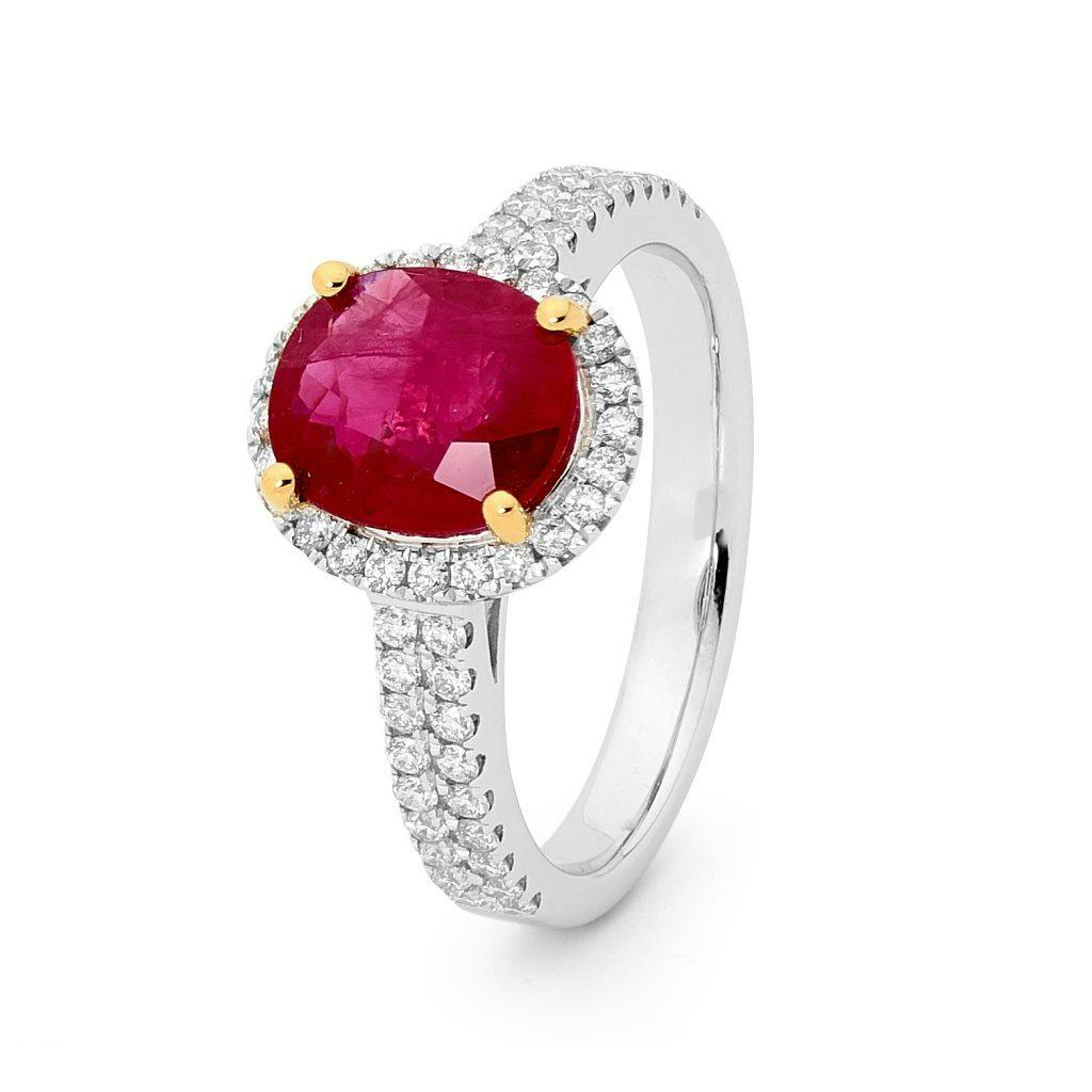 yellow gold prongs mixed metal ruby engagement ring