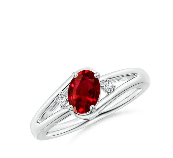 Ruby and Diamond Split Shank Ring Angara