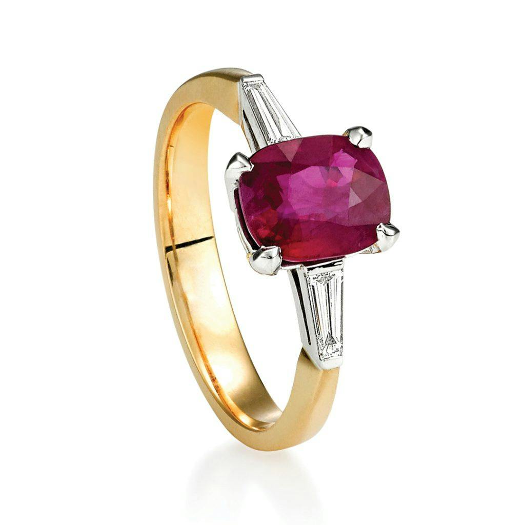 white gold prongs mized metal ruby engagement ring