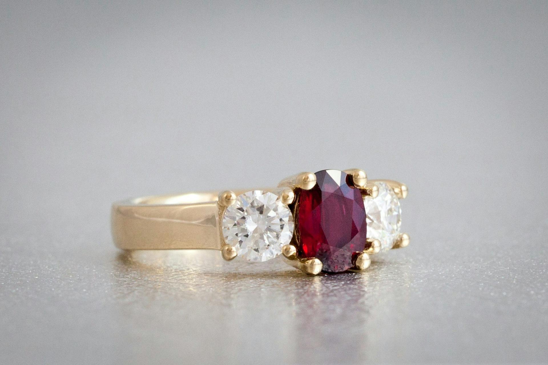 three-stone ruby engagement ring