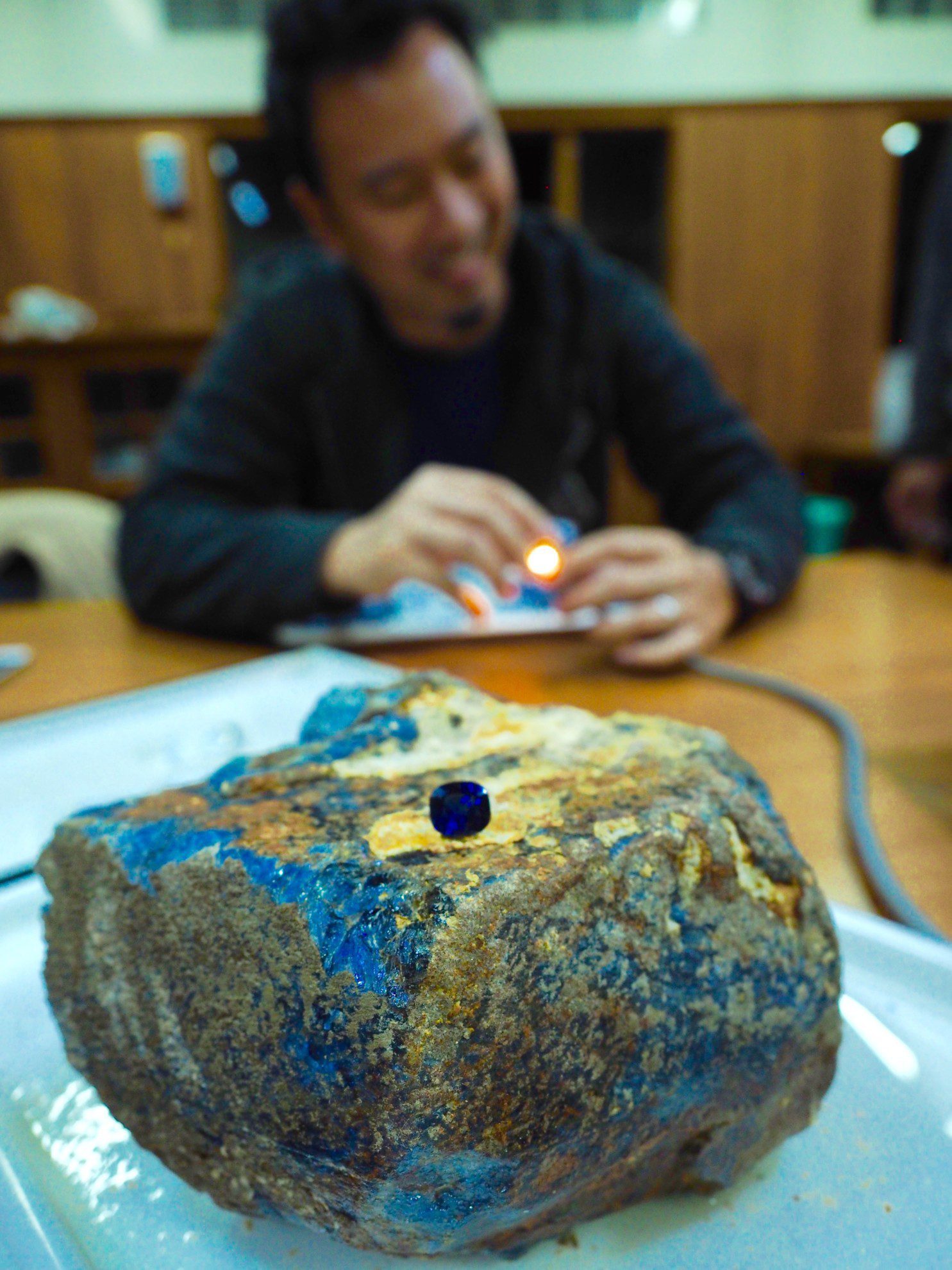 large rough sapphire and cut