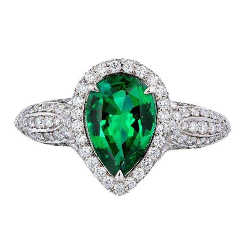 emerald ring wtih halo front view