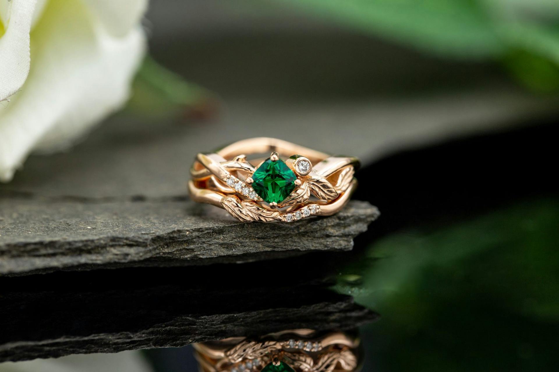 nature-inspired emerald engagement ring