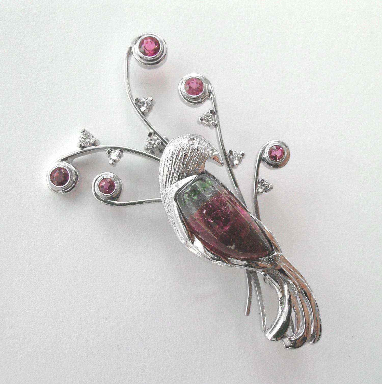 bird pin with tourmalines