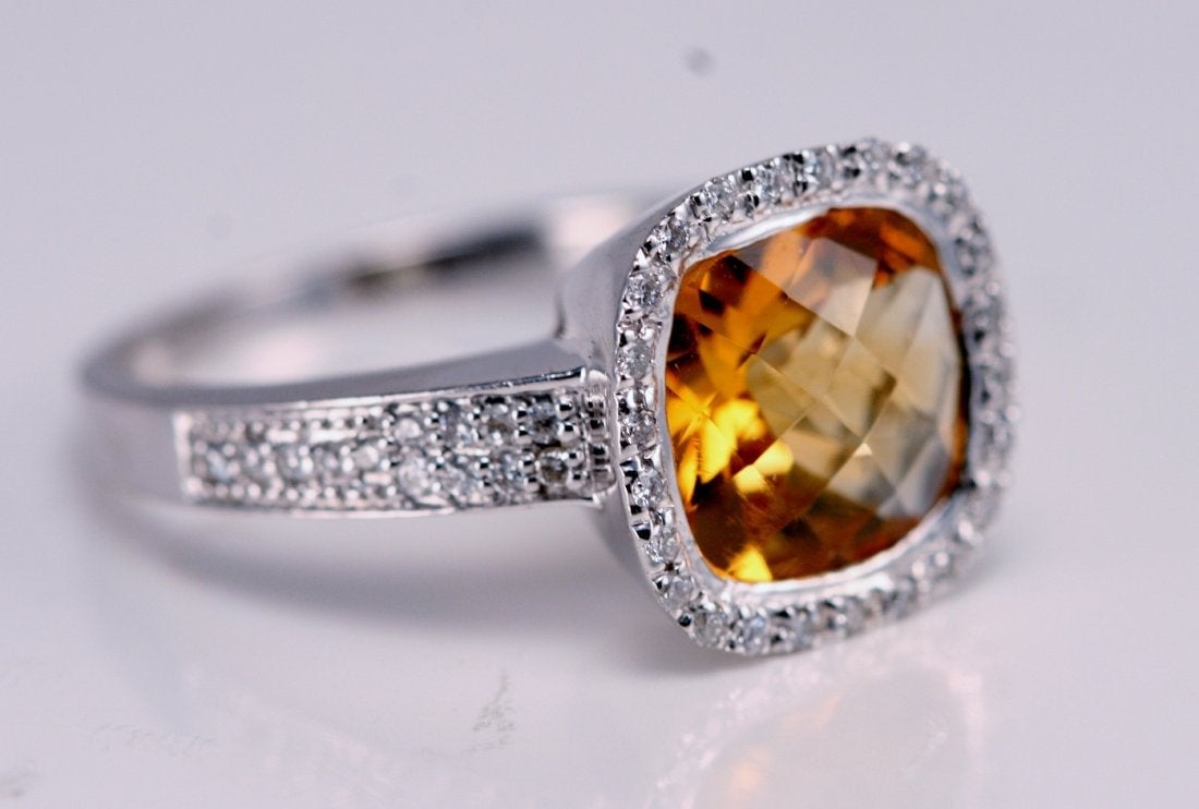 bezel halo citrine engagement ring