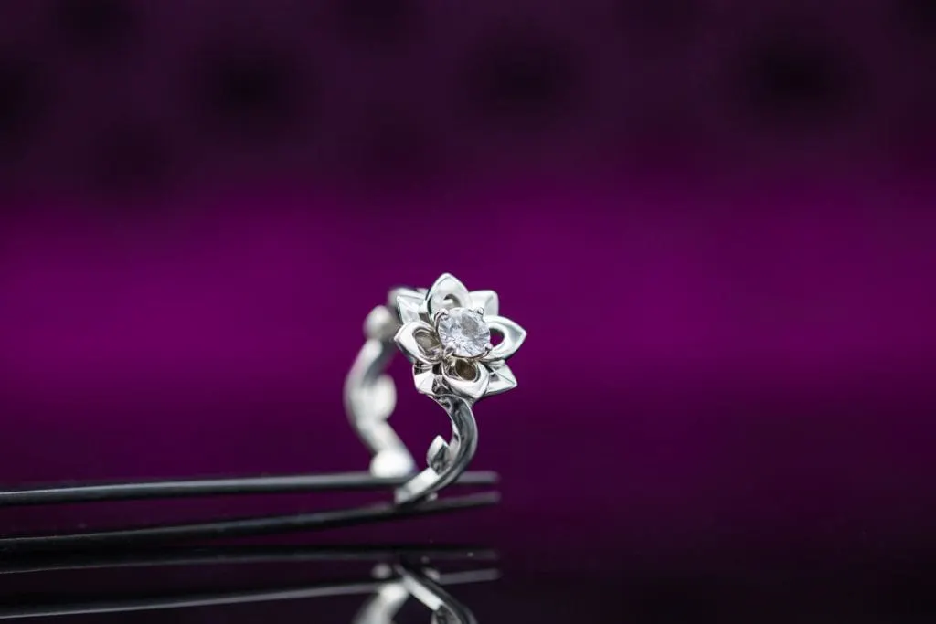 lotus ring with white sapphire center stone