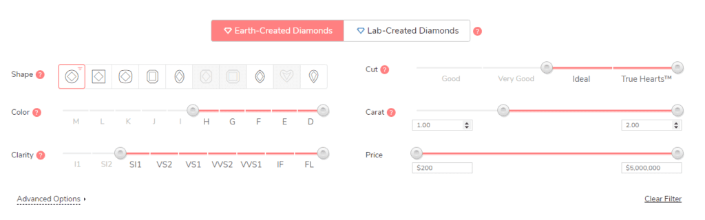 James Allen Diamond Search Bar