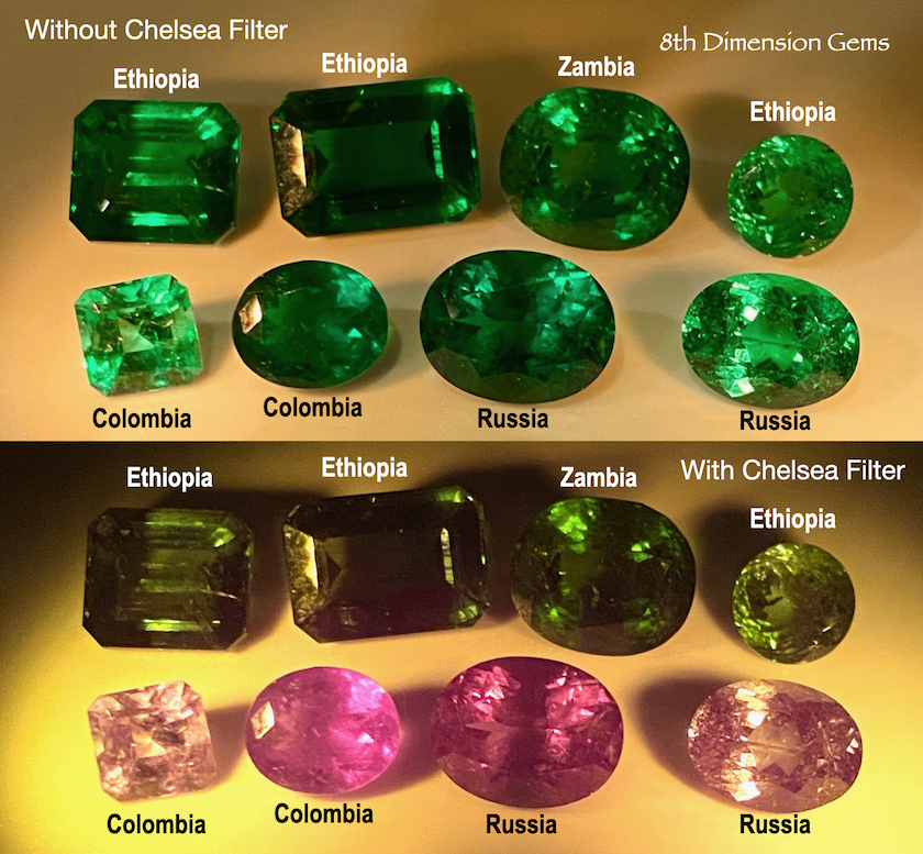 emeralds with and without Chelsea filters 2