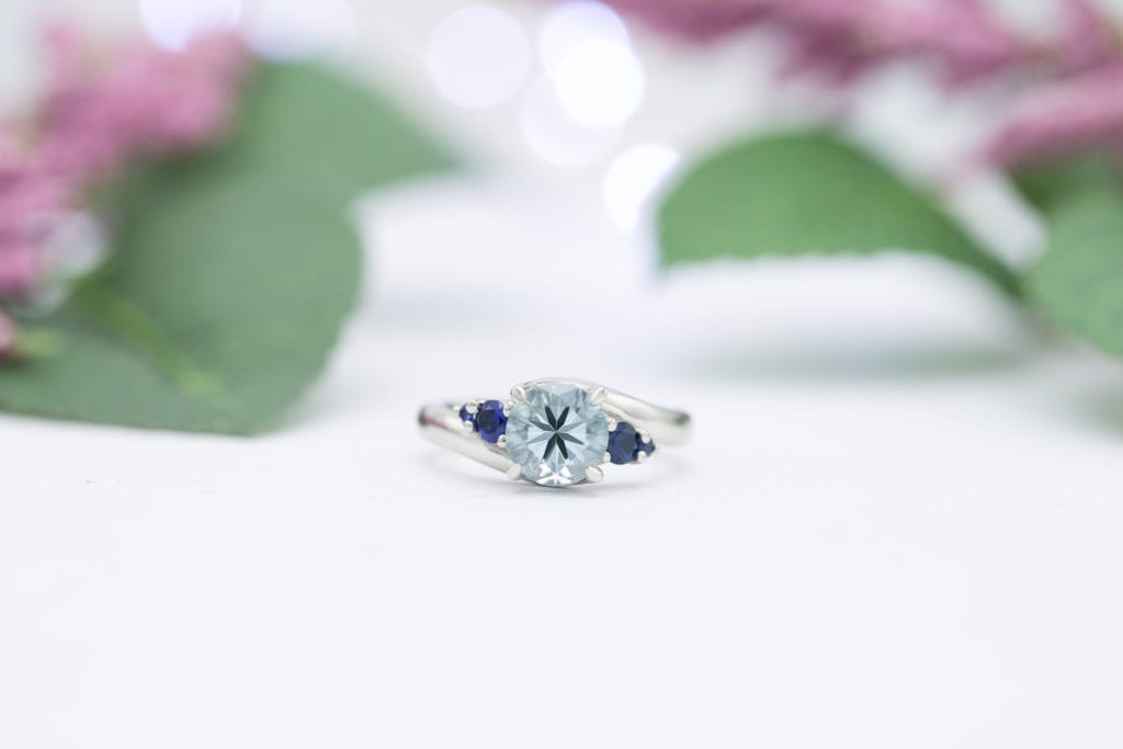 aquamarine and sapphire engagement ring