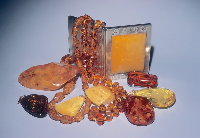 amber rough, gems, and jewelry