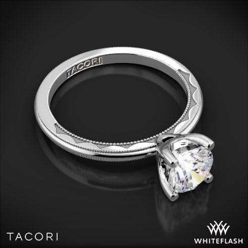 Tacori 40 15RD Sculpted Crescent Millgrain Solitaire Engagement Ring in White Gold