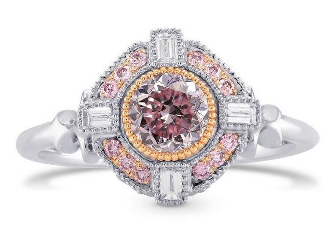 Fancy Intense Purplish Pink Round Diamond Engagement Ring