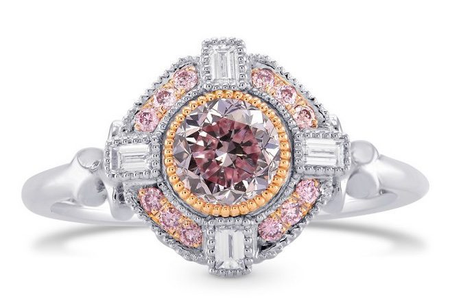 Fancy Intense Purplish Pink Round Diamond Engagement Ring