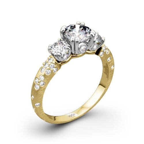 18k Yellow Gold Champagne Petite 3 Stone White Flash