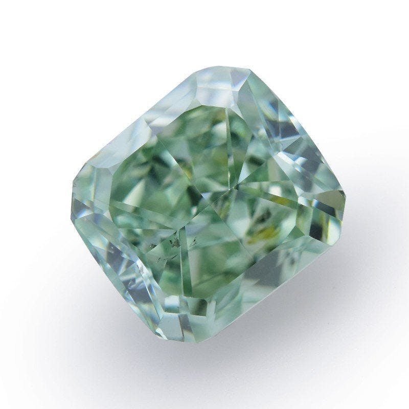 0.70 carat, Fancy Vivid Green Diamond, Radiant Shape, SI2 Clarity, GIA