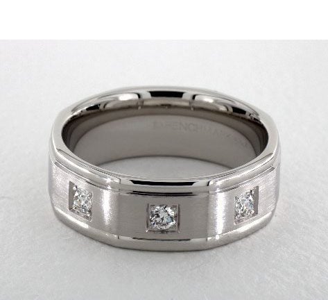 114k White Gold 8mm Comfort-Fit Pave Set 3-Stone Diamond Ring James Allen