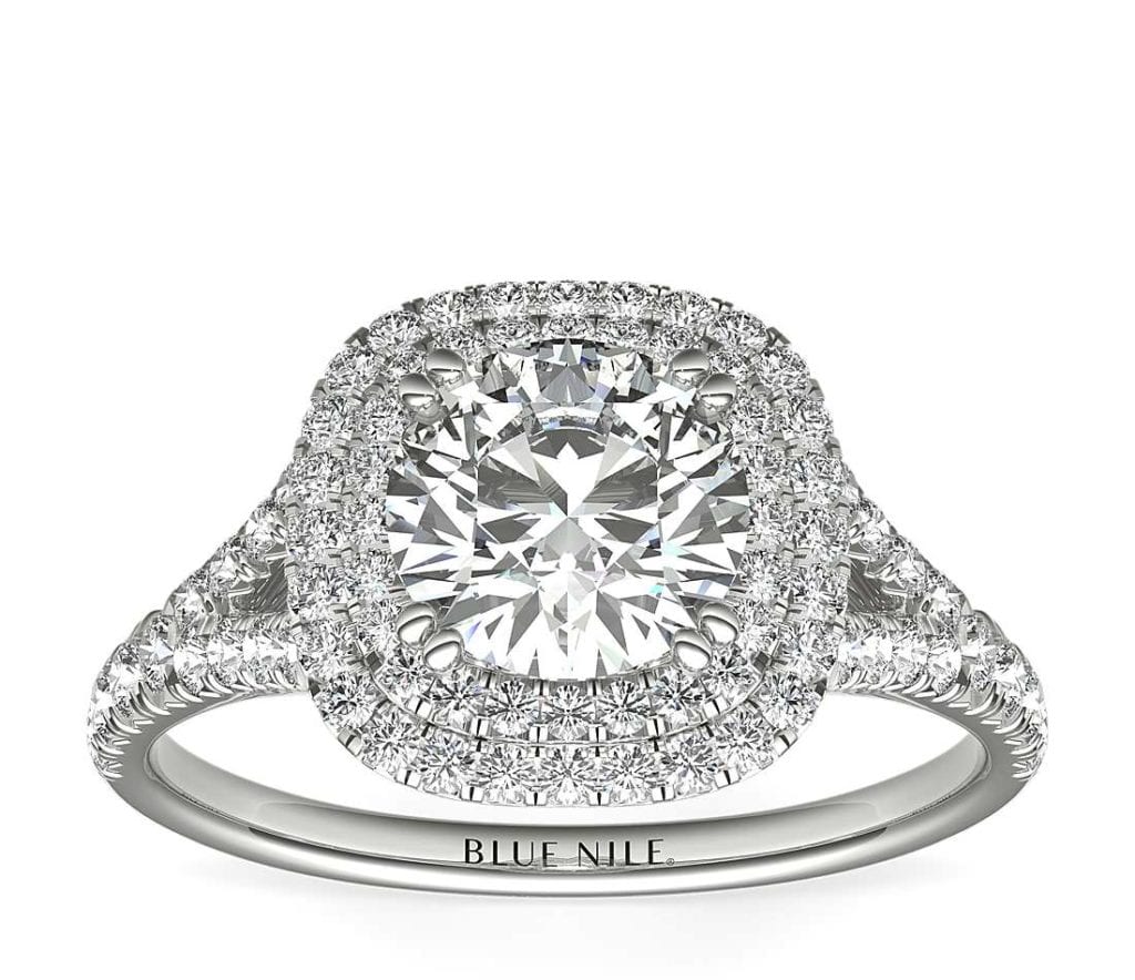 Cushion Duet Halo Diamond Engagement Ring in 18k White Gold (1/2 ct. tw.)