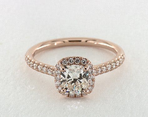 0.92 carat Cushion Modified cut Halo engagement ring IN 14K Rose Gold
