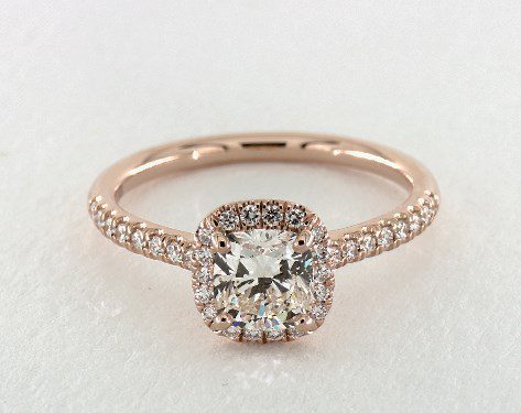 0.92 carat Cushion Modified cut Halo engagement ring IN 14K Rose Gold