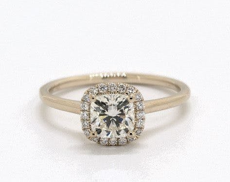 0.90 carat Cushion Modified cut Halo engagement ring IN 14K Yellow Gold James Allen