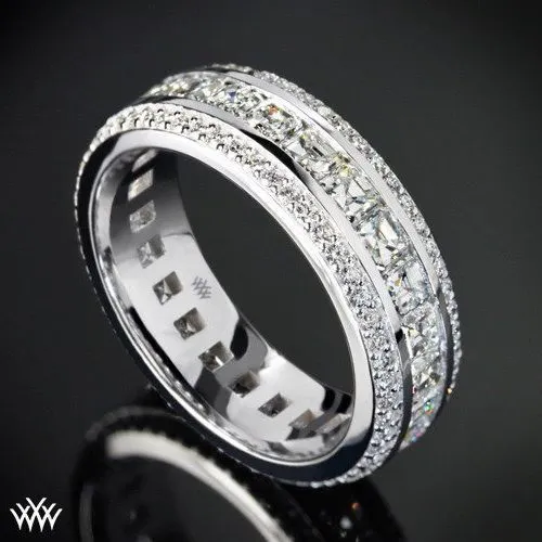 ustom Asscher and Round Full Eternity Diamond Wedding Ring White Flash