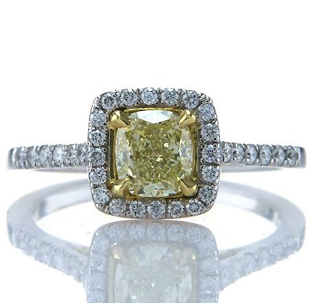 Fancy Yellow Cushion 0.91ct Diamond Ring Brian Gavin