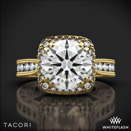 18k Yellow Gold Tacori HT2607RD8 RoyalT Cushion-Style Bloom Diamond Engagement Ring for 2ct Center WhiteFlash