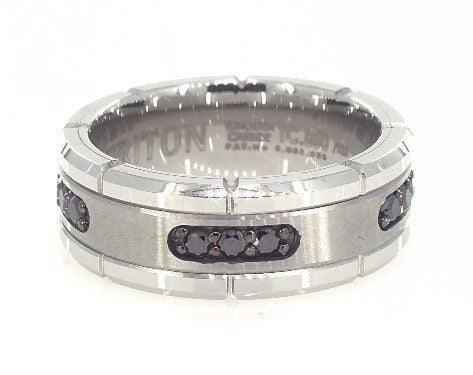 White Tungsten Carbide 8MM Black Diamond Band by TRITON James Allen