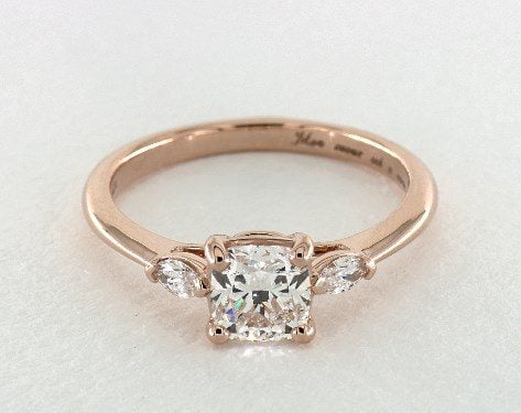 1.00 carat Cushion Modified cut Three Stone engagement ring IN 14K Rose Gold James Allen