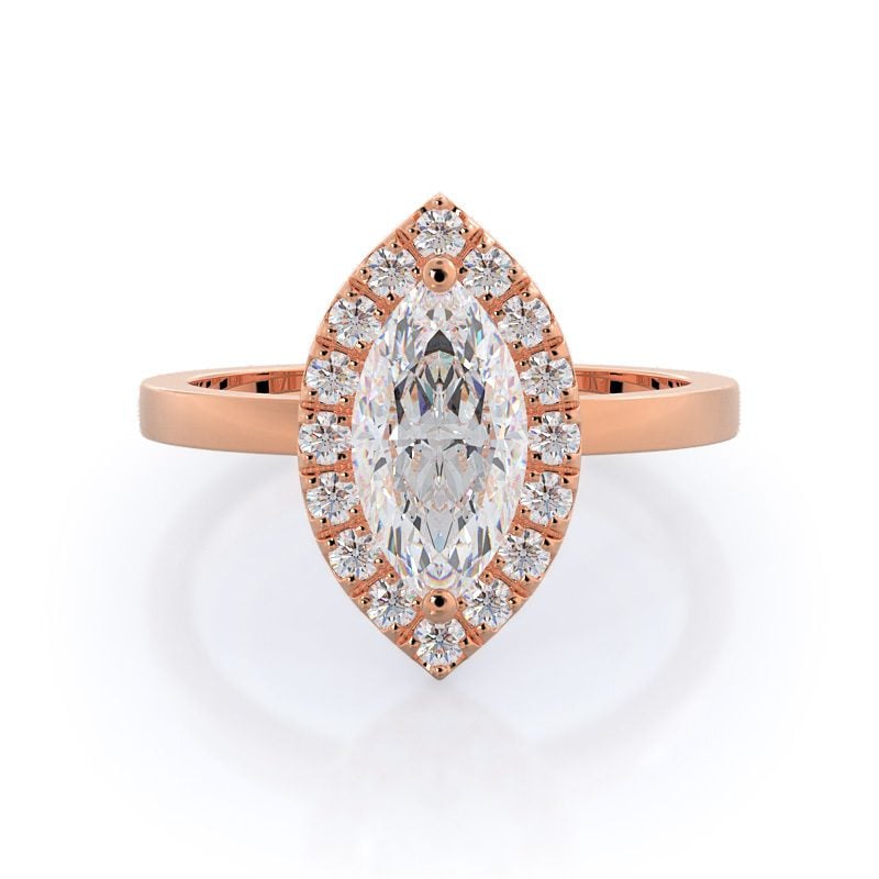 Marquise Plain Shank Halo Diamond Engagement Ring With Clarity