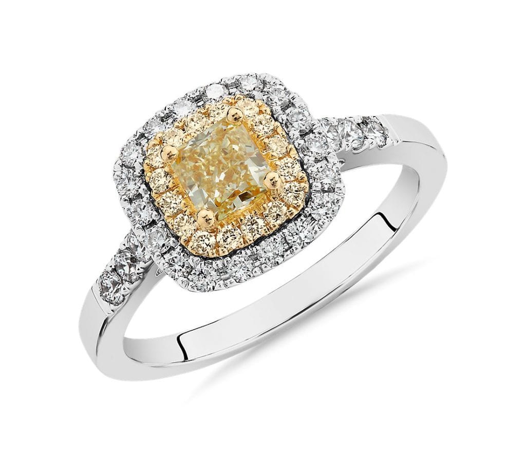 Yellow Cushion-Cut Diamond Halo Ring Blue Nile