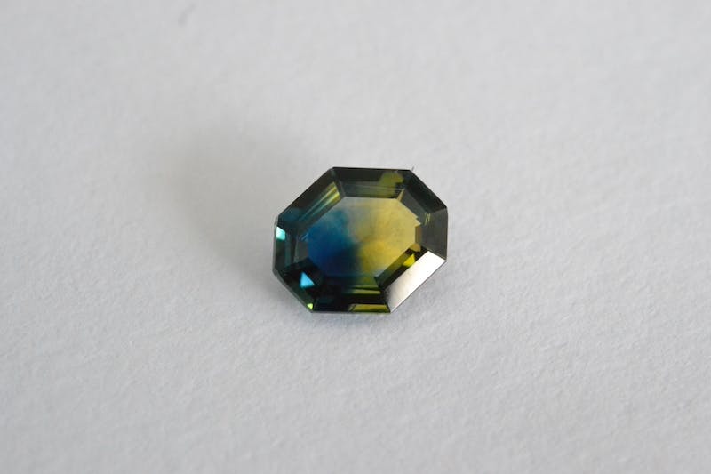 shield-cut parti sapphire
