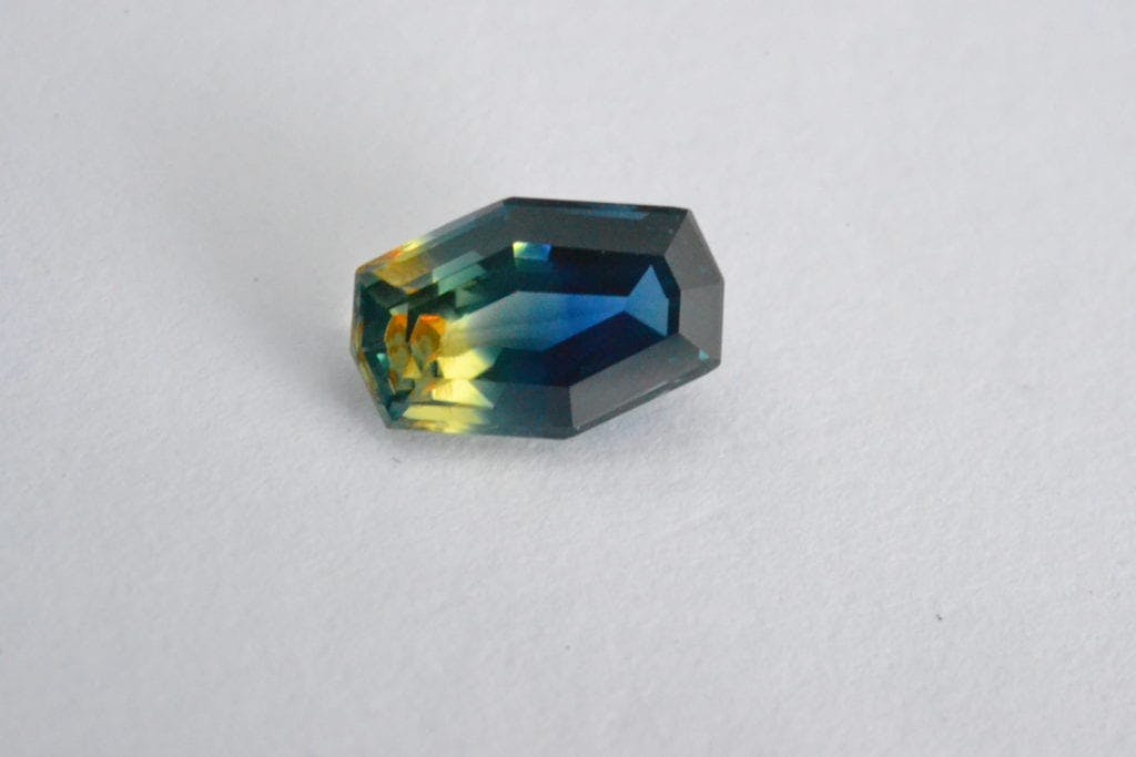 yellow and blue bi-colored sapphire