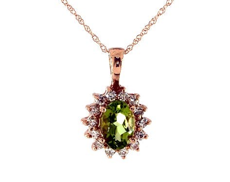 14K Rose Gold Oval Halo Peridot and Diamond Necklace (7.0x5.0mm) James Allen